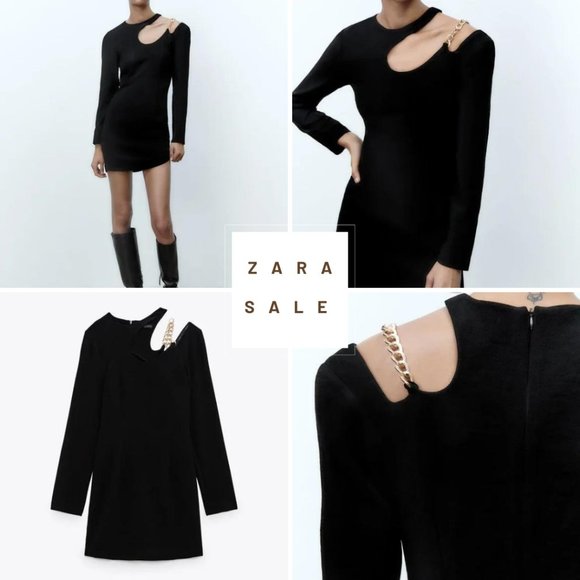 Zara Black Dress with Gold Chain - Picture 3 of 15